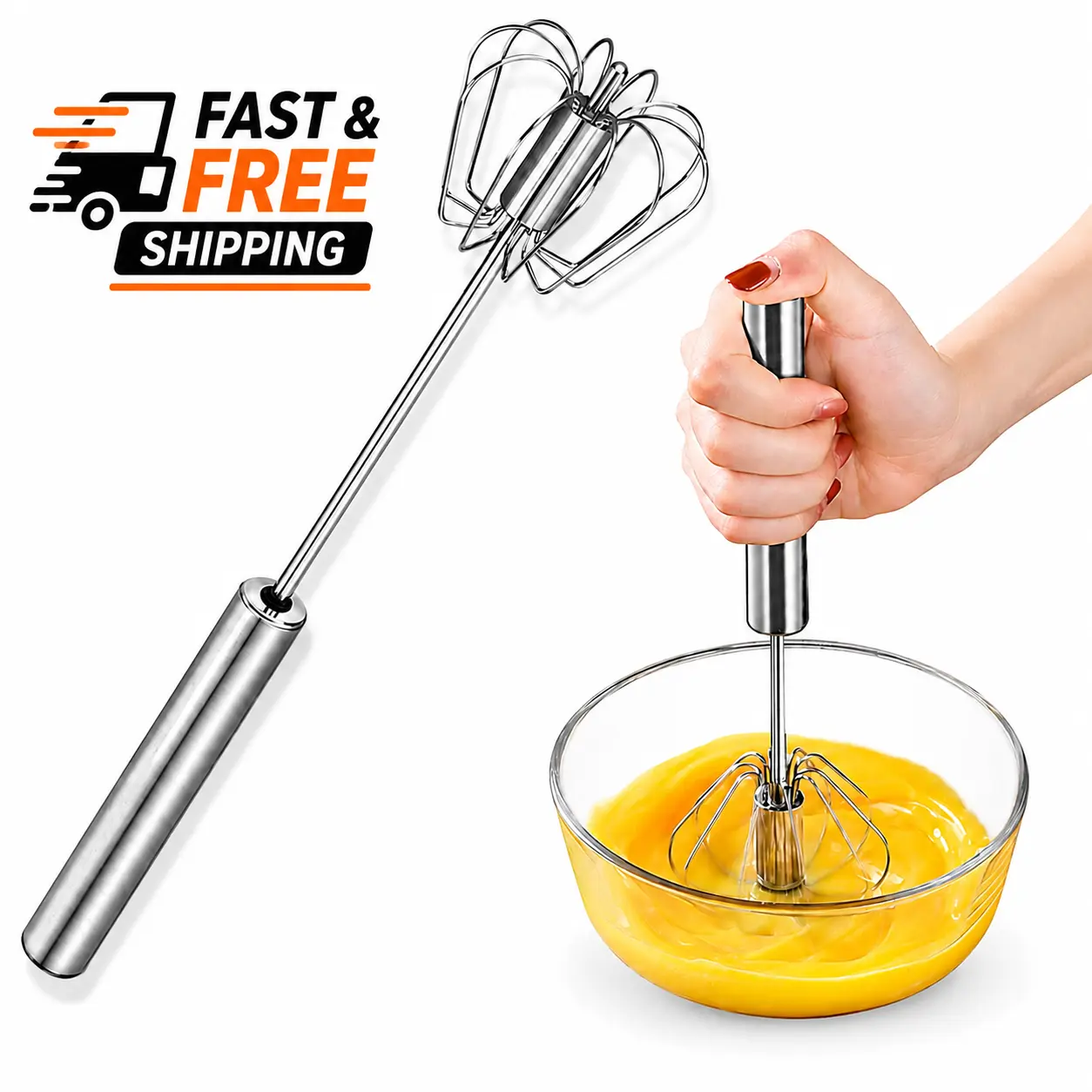 Stainless Steel Manual Rotary Push-Action Whisk - Egg Beater, Manual Mixer for Stirring Eggs, Batter - Easy Clean, Dishwasher-Safe Kitchen Supplies for Baking sohochic