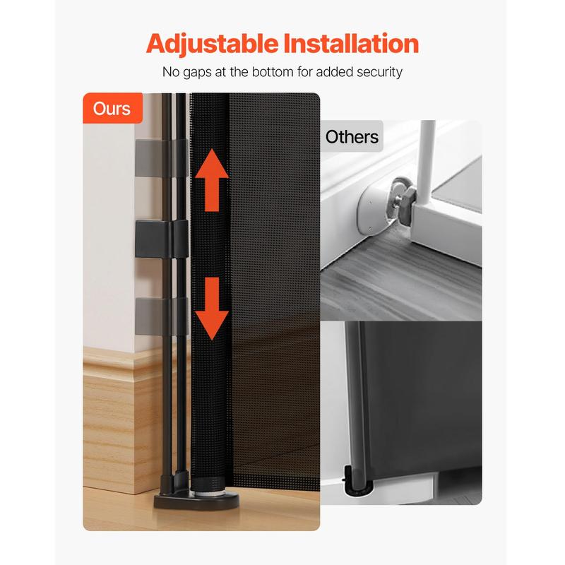 VEVOR Retractable Baby Gate, 34 inch Tall, Extends up to 71 inch Wide, Retractable Gate for Kids or Pets, Mesh Material, Easy to Install for Indoor Stairs, Doorways, Hallways, Playrooms, Black