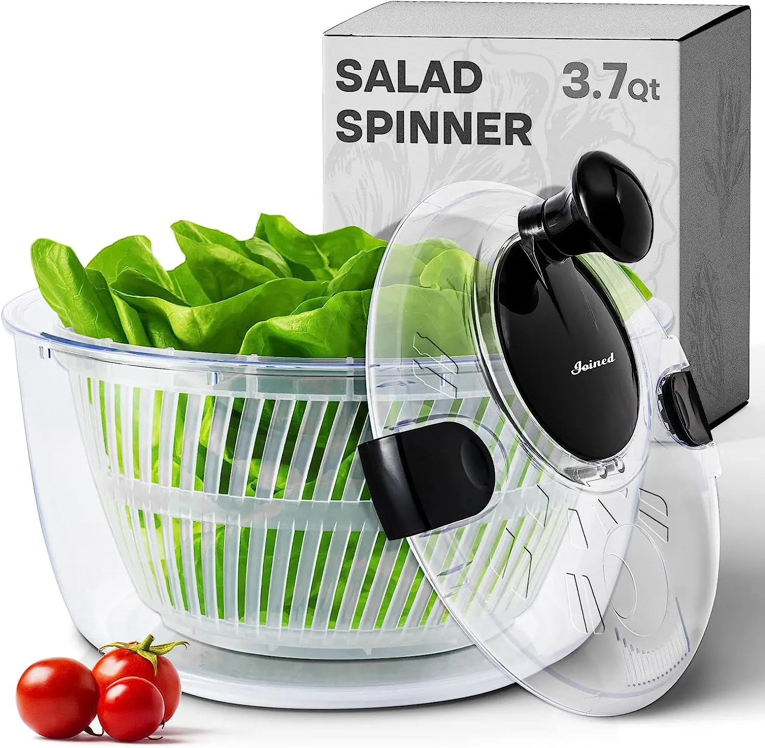 Salad Spinner with Drain, Bowl, and Colander - Quick and Easy Multi-Use Lettuce Spinner, Vegetable Dryer - 3.7 Qt Basket Fruit Kitchen Lid