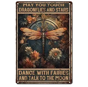 Vintage Dragonfly Decor May You Touch Dragonflies and Stars Dance with Fairies and Talk To The Moon Metal Tin Sign Nostalgic Dragonfly Gift For Home Cafe Bedroom 8x12 Inch