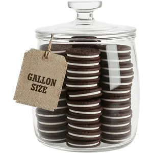 kitchentoolz Large Glass Cookie Jar with Airtight Lid - 1 Gallon Storage Container for Candy, Flour, Sugar, Pet Food & Dog Treat Canister - Pack of 1