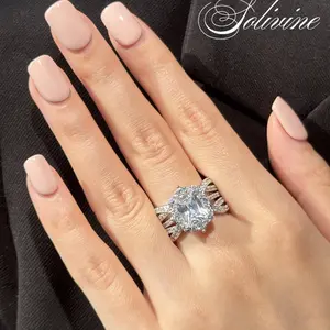 Halo 3CT Radiant Cut Ring Set, Jewelry with 5A CZ, 3-Piece Stackable Engagment Bridal Ring for Women, Christmas Gifts for girls