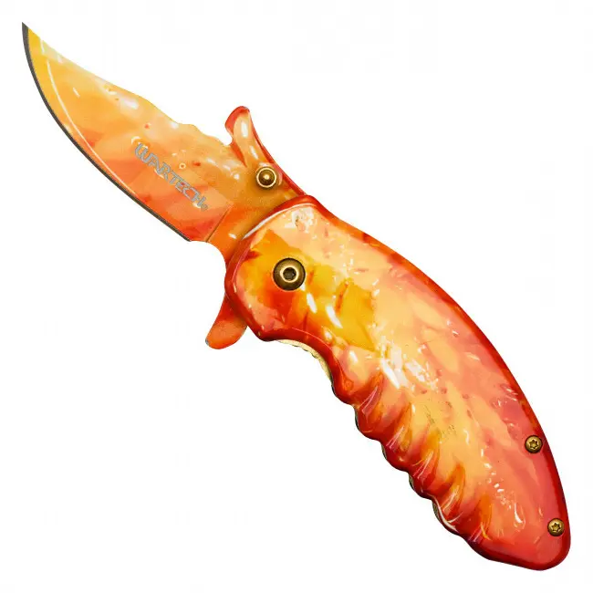 Chicken Wing Pocket Knife – Fried Food Collectible – Buffalo Style Novelty – BBQ Tailgate Accessory – Grill Master Gift – Food Lover Decor – Restaurant Theme – Picnic Camping – Backyard Cookout – Orange Artwork – Assisted Opening Folder