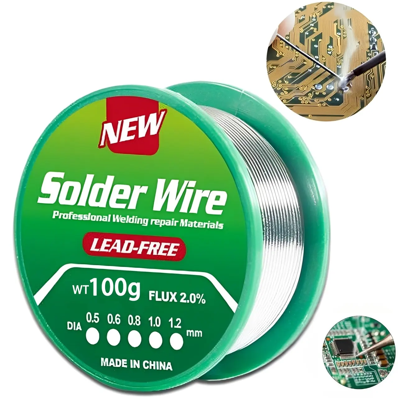Lead-Free Solder Wire Sn99.3-Cu0.7, 0.6/0.8/1.0mm Diameter, 2.0% Flux, Ideal for Electronics Repair, Home Wiring, Automotive Parts