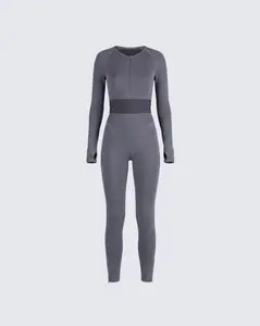 Vilma Grey Rib Zip Jumpsuit