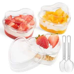 50-Sets 115ml Heart Shape Dessert Party Cups With Lids & Spoons Party Pack, Mini Disposable Plastic Dessert Shooter Cups For Sundaes, Cheesecake, Mousse, Appetizers, Jello & Pudding, Mother's Day Gifts, Wedding, Valentine's Day, New Year