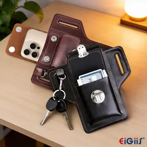 Microfiber Leather Belt Cell Phone Holder, Multi Functional Waist Belt Bag, Double Magnetic Adsorption Fanny Pack with Double Stitching, Polyester Lining Waterproof Wearable Belt Pouch for Phone Small Accessories Storage