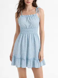 Rosegalette Summer Basic Sleeveless Square Neck Bodycon Bubble Mini Tank Dress Floral Print A-Line sundress for woman