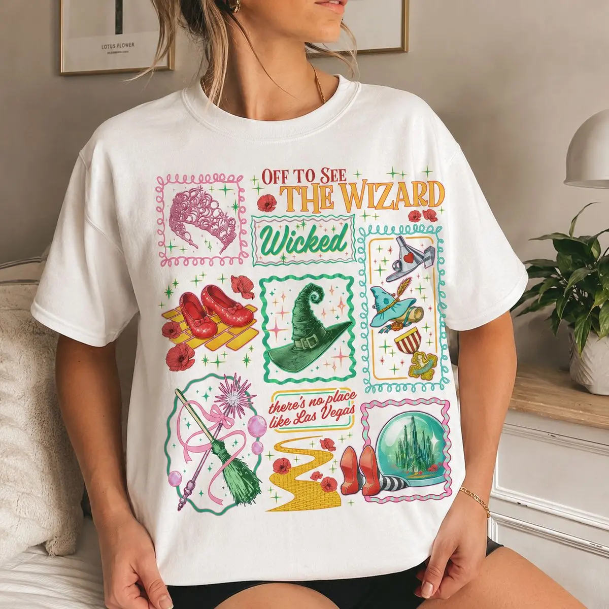 Retro Wicked Stamps Tshirt, No Place Like Las Vegas Crewneck, Pink Green Wizard Tshirts, Off To See Wizard Tee, Elphaba Glinda, Unisex Sweater Pullover Tee
