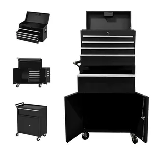 5-Drawer Rolling Tool Chest with Lock, Heavy-Duty Metal Storage Cabinet, Removable Top Toolbox, Mobile Wheel Organizer Cart, Rust Resistant Tool Storage for Garage Workshop, Black