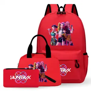 2026 new kpop demon hunters witch hunter group printed school bag backpack lunch pencil bag three-piece set