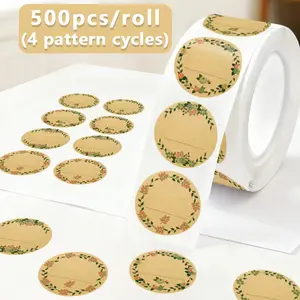Kraft Paper Self Adhesive Stickers, Circle Sticker Label, 500 Sheets Round Wreath Label for Canning & Food Storage, Perfect for Holiday Gifts & Decorative Use