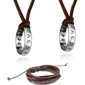 3 pcs Uncharted Drake Ring Necklace Unisex Multilayer Leather Adjustable Bracelet Cuff Wrap Multicolor Rope Wristband