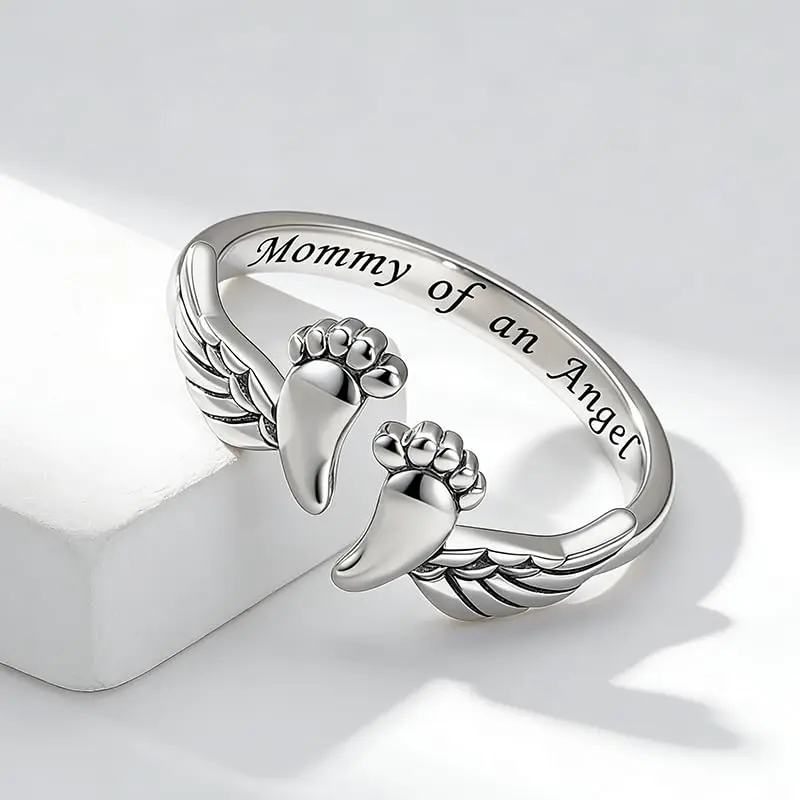 To My Mum-Mommy of an Angel Ring, Miscarriage Gifts for Mothers Pregnancy Loss Ring Mommy of an Angel Wing Rings Loss Memorial Sympathy Jewelry for Mom Women
