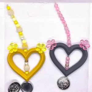 Heart-Shaped Picture Ornaments with Acrylic & Glass Beads - Yellow & Pink Options for Personalized Home Decor Silicone