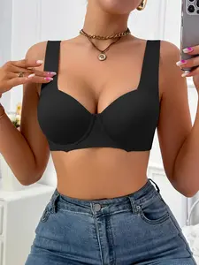 Women's Push-up T-shirt Bra Underwire Support Non-slip Wide Straps Back Lift Seamless Push-up Anti-sagging Comfortable Solid Color for Everyday & Special Occasions