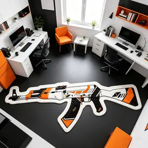Ak Gun-Shaped Rug, Gaming Room Desk Mat, Anti-Slip Durable Future Mechanical Style, Boys' Bedroom Carpet, Cool Café Display Rug