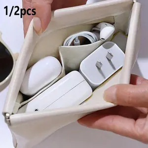 1/2pcs Portable Data Line Storage Bag, Automatic Closure, Earphone Case, Power Charger Pouch, Travel Organizer, Small Cable Holder, Must-Have Travel Accessory