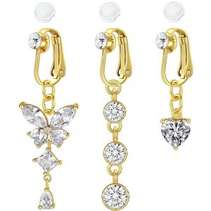 Upgraded Fake Belly Rings High-quality Non-Piercing Clip-on Belly Button Rings Stainless Steel Fake Belly Button Ring Fake Earrings Diamond Butterfly Heart