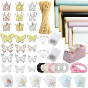 Floral Wrapping Paper Kit with 120 Sheets of Floral Paper, 3 Ribbons, 50 Sticks, 2 Tapes, 150 Flower Pins, 48 Butterflies, 9 Crowns & 30 Greeting Cards