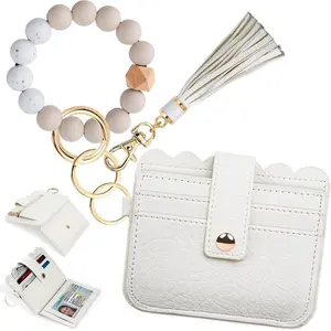 RFID-ProtectedWalletKeychainWristletforWomen:KeyRingwithBuilt-inCardHolderandWristWalletElegantClutchBagLeatherStrap