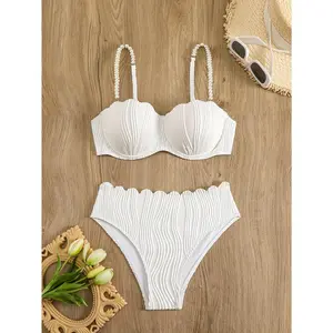 Solid Color Pearl Bikini Set Trendy Summer Swimwear Sexy Beachwear for Women