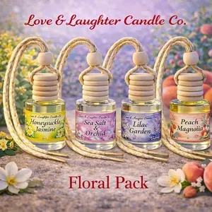 4 Pack Hanging Car Diffusers - Floral Pack includes (Sea Salt & Orchid, Lilac Garden, Peach Magnolia, & Honeysuckle Jasmine)
