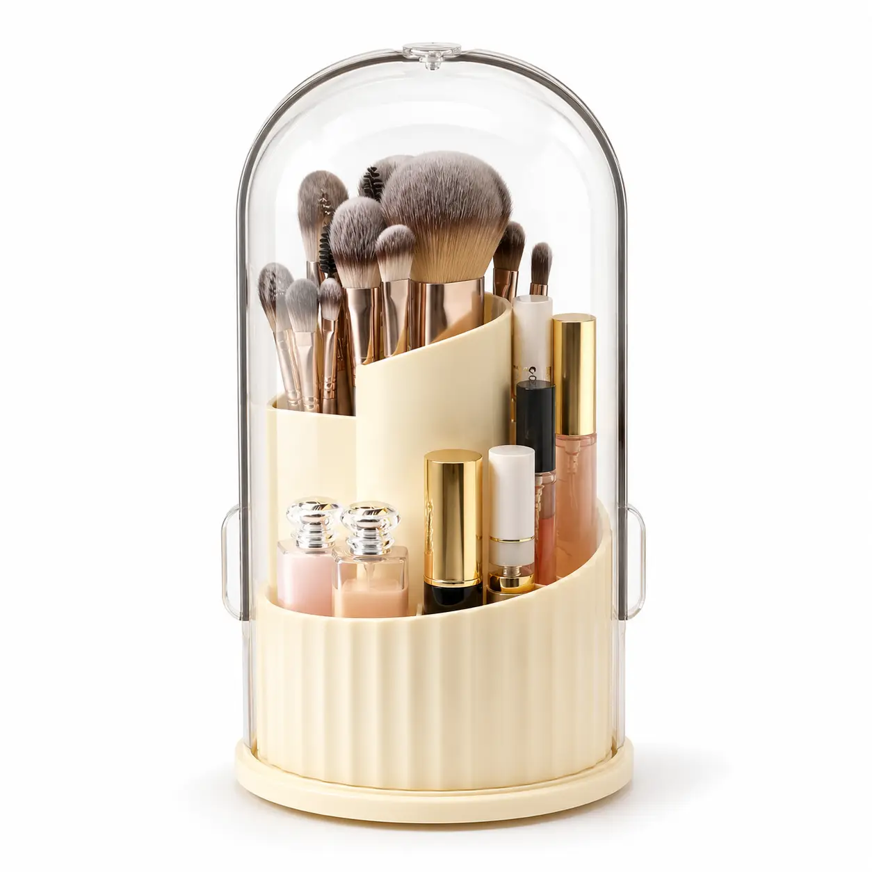 360° Rotating Makeup Organizer with Dustproof Clear Cover, Large Capacity Cosmetic Storage for Brushes