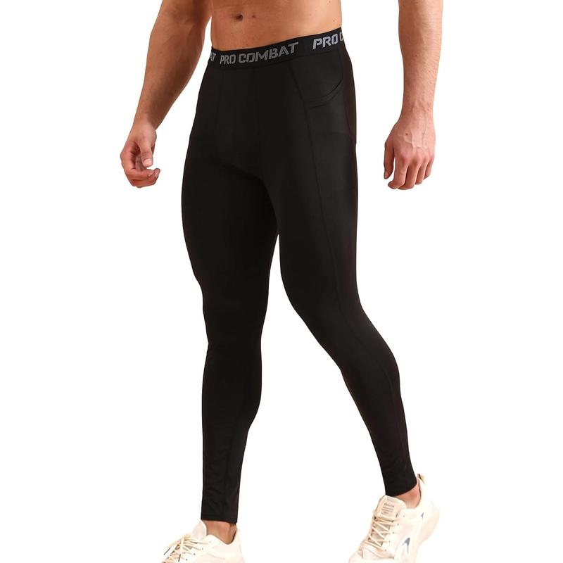 Men's Compression Pants with Pockets, Athletic Leggings Baselayer Workout Tights for Running Yoga Gym Basketball