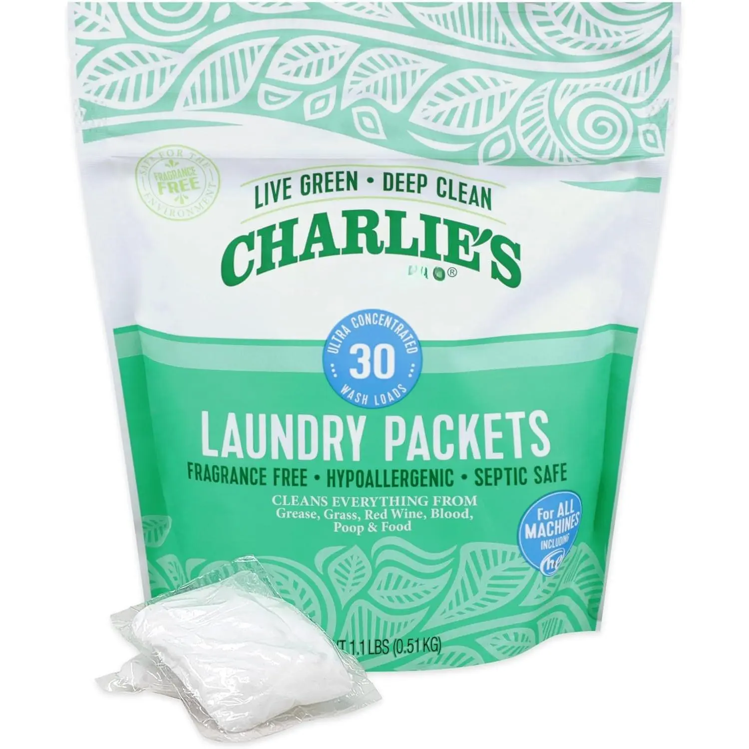 Charlie's  -  Free Powdered Laundry Detergent Packets - 30 Pods (1 Pack)...