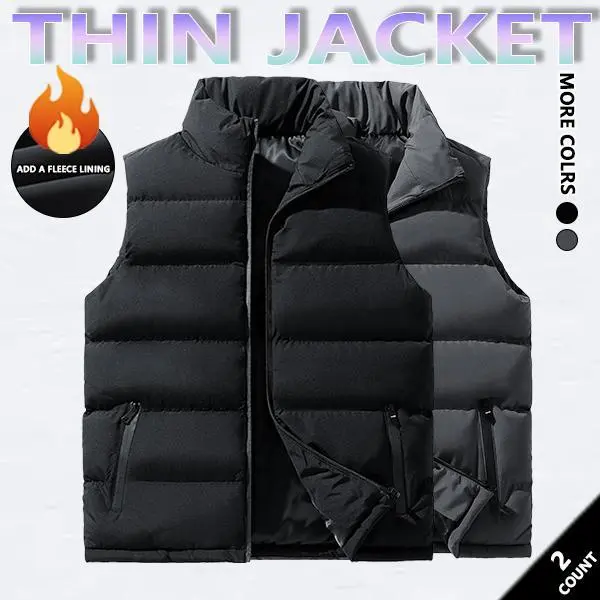 Men's Stylish Collared Woven Casual Puffer Vest - Sleeveless Zipper-Up, Warm Rain-Shedding Coat, Machine Washable, Multi-Size, Layer Over Shirts for Day Winter Wear (Menswear Tops Waistcoats & Gilets)