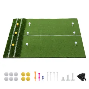 5'x4' Golf Hitting Mat with Guide Line, Indoor Outdoor Golf Practice Mat with 9 Tee Positions, Heavy Duty Swing Turf for Backyard Garage Training – Includes Balls, Tees & Strap