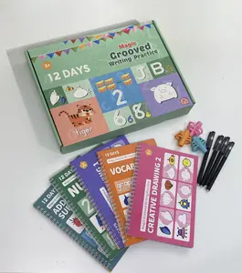 Magic Grooved Writing Practice Kit - 12 Days of Learning with Creative Drawing & Vocabulary Books for Kids gift