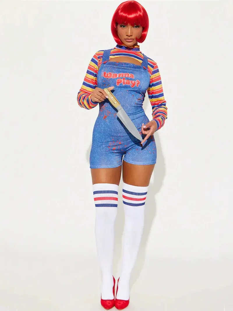 LUTHEA Gothic Creepy Killer Doll Costume Long Sleeve High Neck 2 Piece ...