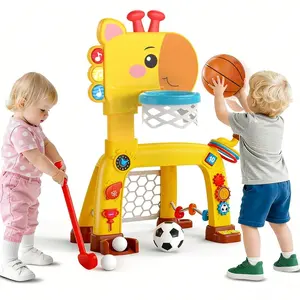 4-in-1 Toddler Basketball Hoop, Soccer Goal, Golf Toy & Ring Toss Game with Lights and Music, Kids Sports Activity Center Gifts for Boys and Girls