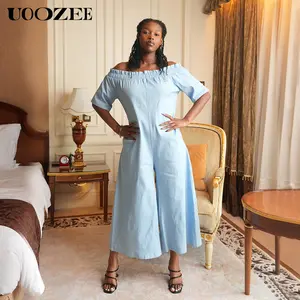 UOOZEE Women's 2025 Off-The-Shoulder Jumpsuits, Loose Short-Sleeve Pleated Solid Color Split-Joint Stretch Elastic Casual Overalls with Pockets
