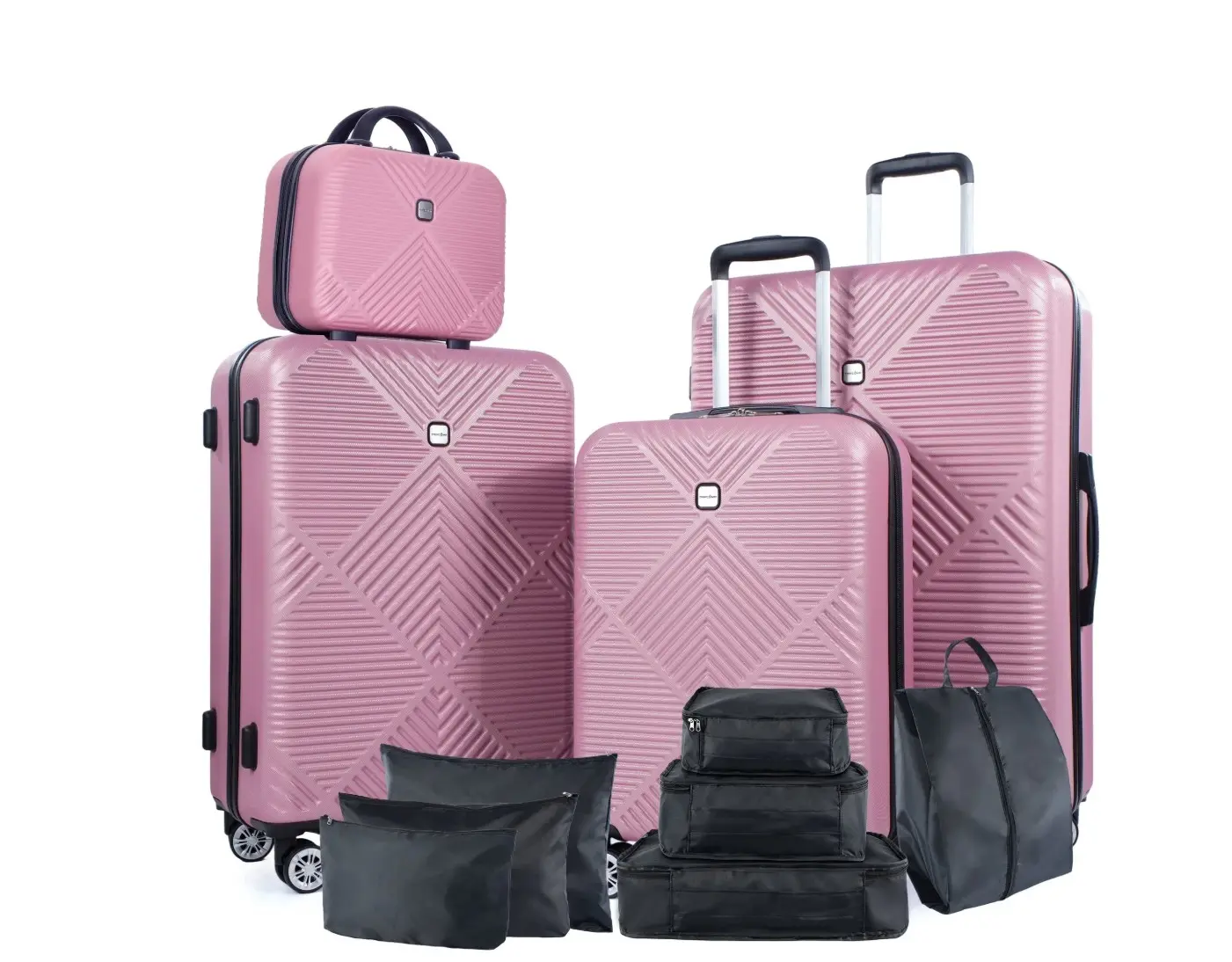 11 Piece Hardshell Luggage Set, 20/24/28 Inch Carry On Spinner Suitcase with Packing Cubes Toiletry Bag, Lightweight Durable Travel Suitcase Smooth Rolling Wheels,Pink