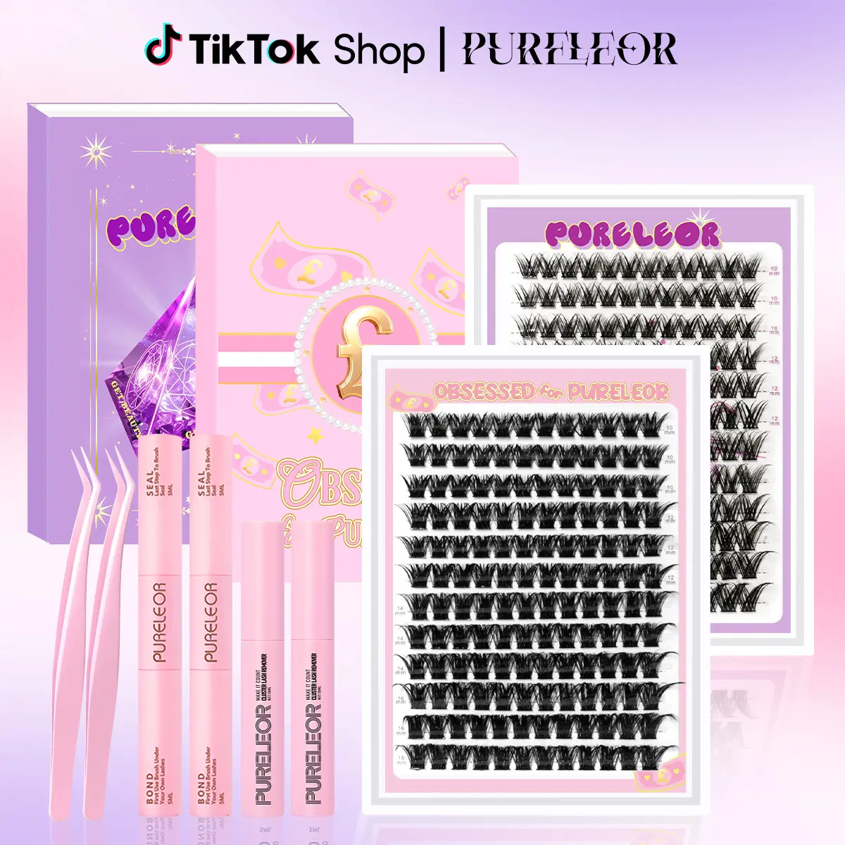 PURELEOR Lash Clusters Kit Individual Lashes D Curl Eyelash Extensions 10-16mm DIY at home ,Get Beauty & Rich