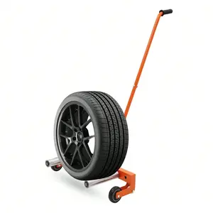 Tire Wheel Dolly, 150 Kg Heavy Duty Lifting Tool With Adjustable Roller & Ergonomic Long Handle, Truck Wheel Dolly Cart For Workshop, Garage, Automotive Repair Shop, Orange