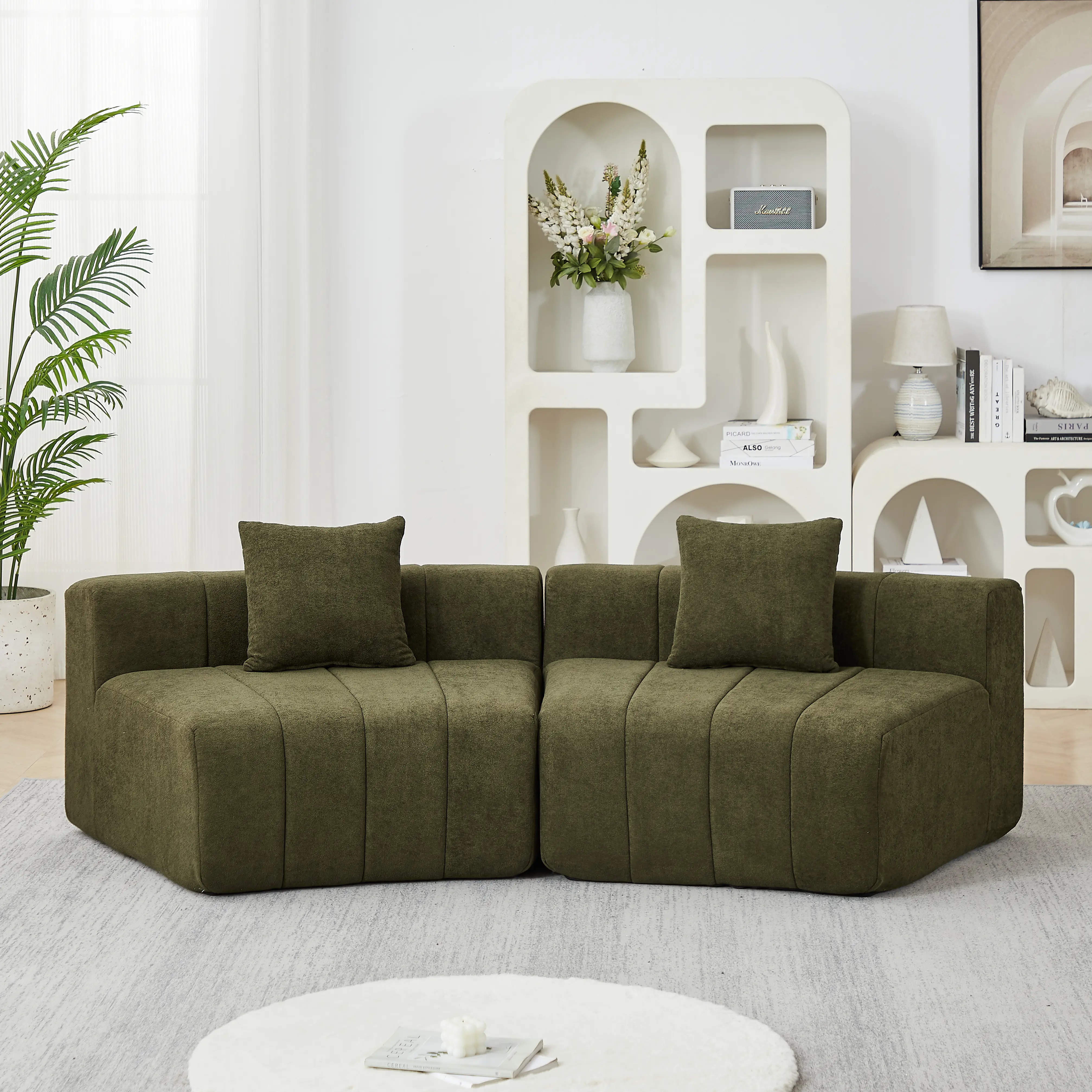 Curved 2-Seater Sectional Cozy Sofa with Pillows, Modular Semi-Circular Chenille Couch for Living Room Bedroom Office, No Assembly Required