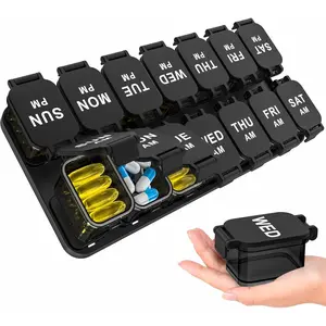 Extra Large Weekly Pill Organizer - Waterproof Pill Box 2 Times a Day, 7 Day Am Pm Medicine Pill Organizer for Supplements, Big Daily Pill Case Holder with Detachable Container for Vitamin/Fish Oil