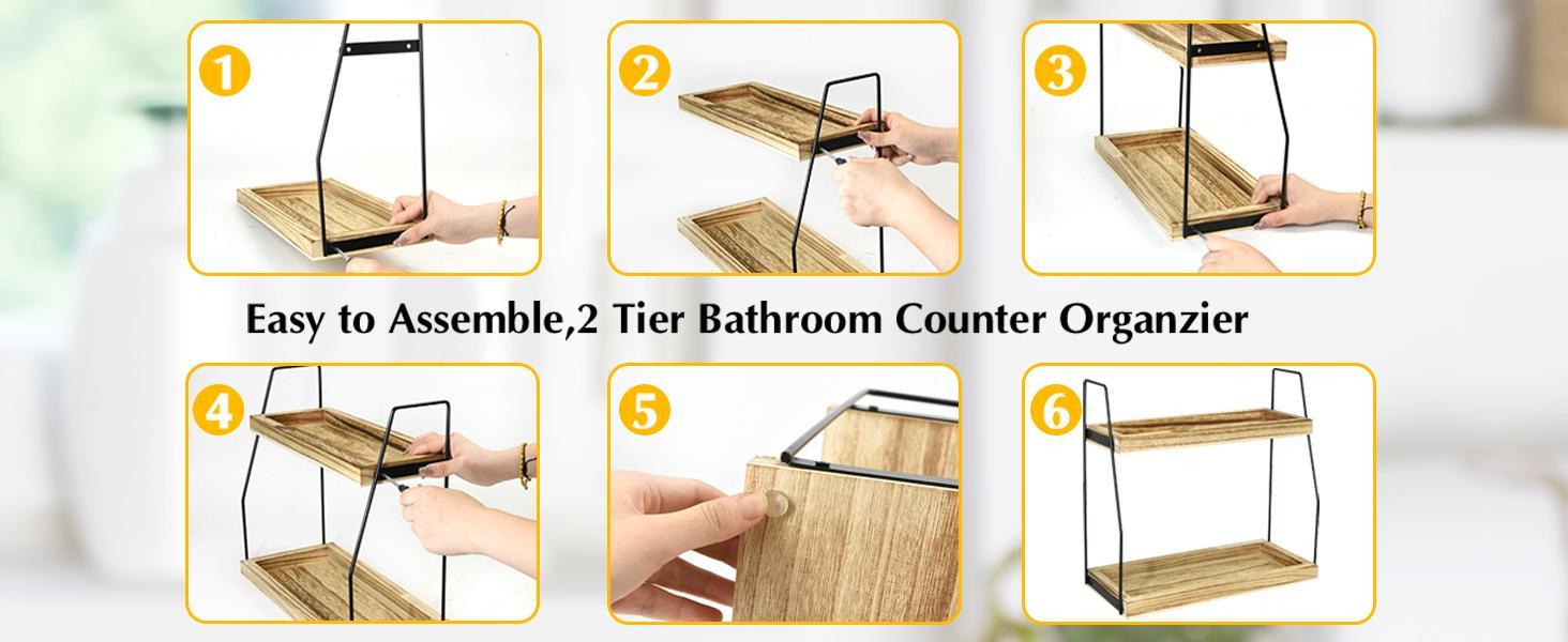 Lzhevsk 2-Tier Bathroom Countertop Organizer Vanity Tray, Bathroom Countertop Storage Shelf Cosmetic Organizer Holder, Bathroom Tray for Counter