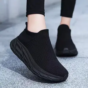 Women Slip On Sock Knit Platform Walking Sneakers, Lightweight Breathable Mesh Comfort Shock Absorbing Casual Running Shoes