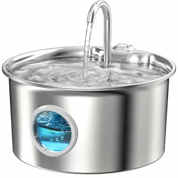 Stainless Steel Cat Water Fountain 2.6L/88oz, Automatic Pet Water Fountain for Cats Indoor, Quiet Cat Drinking Fountain, Filtered Water Dispenser Bowl for Cats, Dogs & Small Pets