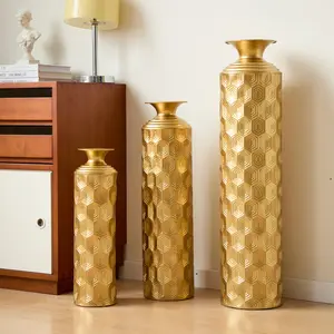 Modern Gold Hexagon Floor Vase Set – 3pc