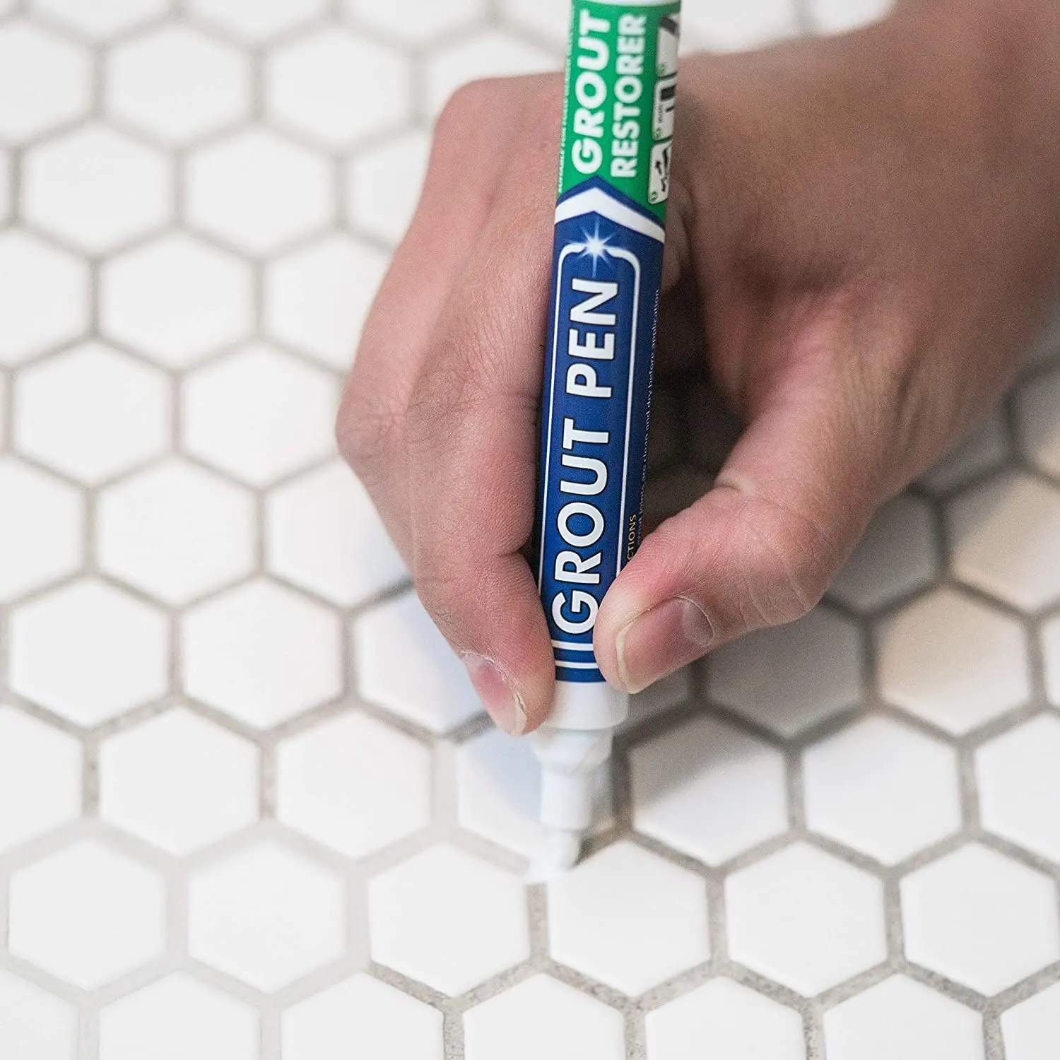 Grout Pen White Tile Grout Paint Marker: Waterproof Tile Grout Colorant and Sealer Pens for Cleaner Looking Floors & Whitener Without Bleach - Narrow 5mm, 2 Pack with Extra Tips (7mL)