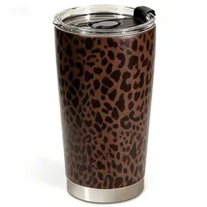 Leopard Print Insulated Coffee Cup - Ceramic Medium-Sized White with Brown Handle for Home & Cafe Use