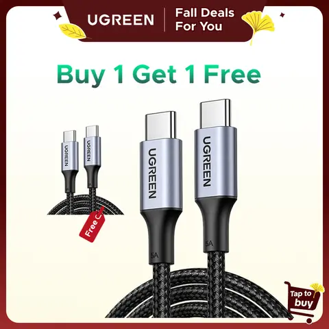 (Buy 1 Get 1 Free) UGREEN USB C to USB C Cable ,100W Type C Flow Cord, Fast Charging for iPhone 17/16 Series, MacBook Pro 2020, iPad Pro, Dell XPS, Samsung Galaxy S24/S23/S22 Ultra, Switch, Pixe,3.3FT Black, portable charger,tiktokshopfalldealsforyou