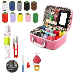 Sewing tool set, 1 set of large-eye steel needle kit, long and thin hand-purling and sewing needle set, suitable for DIY sewing, portable imitation leather box hand-sewing tool bag, sewing tool set, Sewing Supplies Crafts