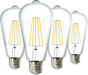 Dusk to Dawn Lights Bulb Outdoor, ST64 Edison Style Automatic Light Sensing Bulbs, 800 LM, 7W (60W Equivalent), ST19, 3000K Warm White, E26 Base UL 4 Pack